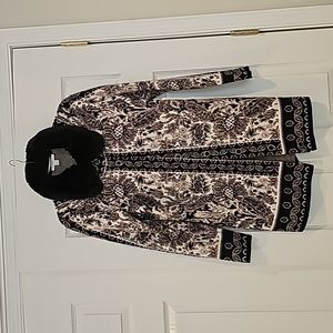 Isaac Mizrahi Live! Sweater Jacket with Faux Fur,Size XS, Gray, Black and White